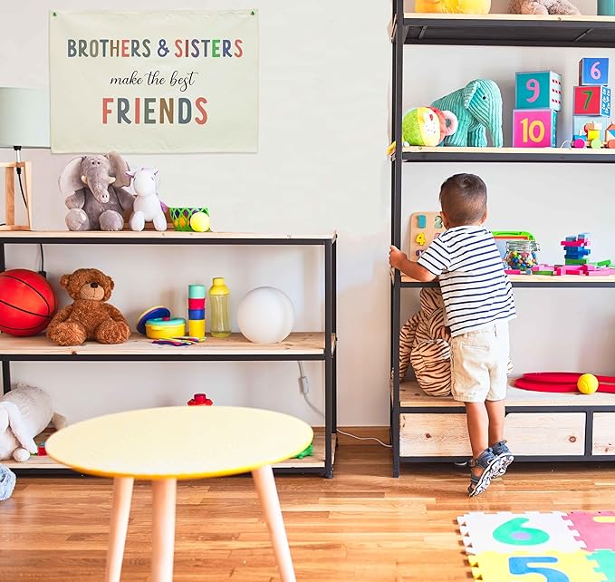 Nursery Wall Art Decor-Rectangular Banner Flag Poster Wall Decor Gifts for-Baby Kids Girl Boy-Playroom,Bedroom,Door Decoration-Christmas Gift-Brothers and Sisters Make The Best Friends-28.5"L×20"W