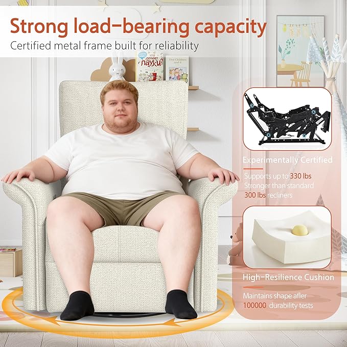 Power Swivel Rocker Recliner Chair for Nursery, Upholstered Snowflake Velvet 270°Swivel Glider Rocker Chair with USB Ports, Small Power Recliners for Small Spaces Living Room