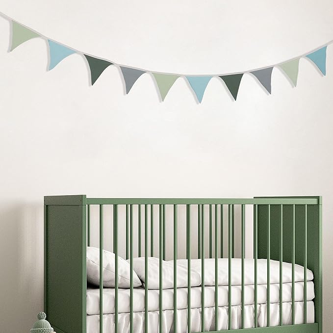 Pennant Banner Flags,Infant and toddler room decoration pennant,for Nursery Decor Baby Birthday Boho Wedding Shower Party Event (Blue-green triangular flag banner)