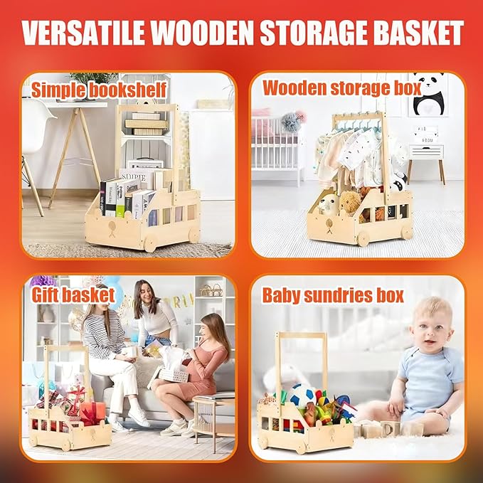 Baby Shower Crate,Baby Shower Basket with Hanger Rack, Garland & Rolling Wheels, Gift for New Parents