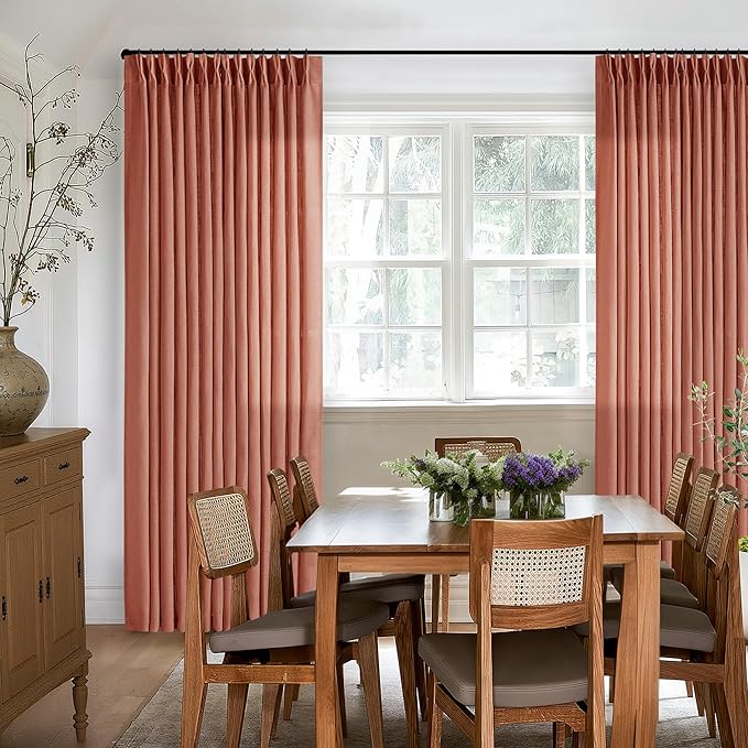 Extra Long Terracotta Linen Curtains 120 Inches Long Red Clay Farmhouse Rustic Curtain Light Filtering Semi Sheer Back Tab Pinch Pleat Curtain for Tall Ceiling Living Room 2 Panels Autumn Fall Decor
