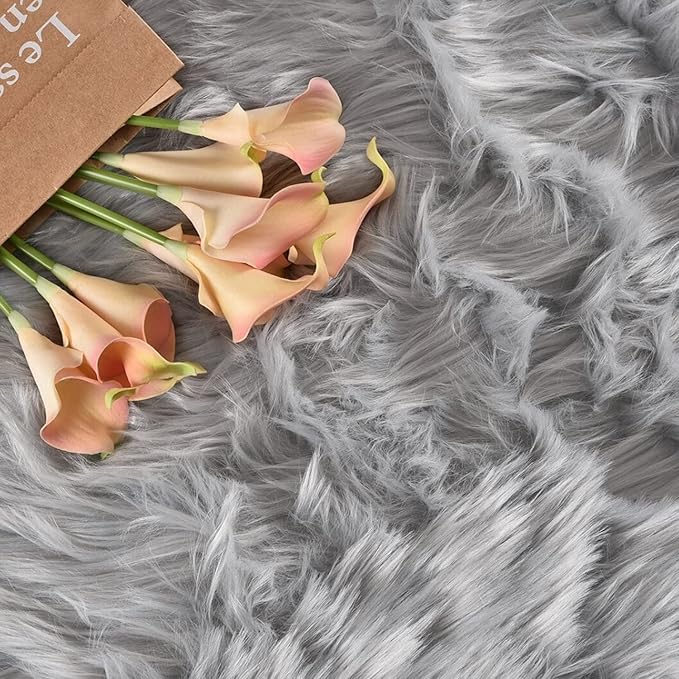 Latepis 8 x 10 Area Rugs for Living Room Grey Faux Fur Rug for Bedroom Fuzzy Washable Sheepskin Rug Fluffy Furry Rugs for Office Entertainment Room Luxury Home Décor
