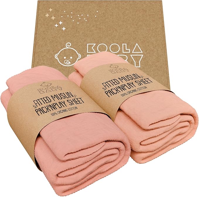 Pack and Play Sheets Fitted - Portable Mini Crib Mattress Sheet for Boys & Girls - Soft Muslin Cotton Playard Sheets - Play Yard Mattress Cover - Fits Most Pack n Play - Safe and Snug for Baby 2 Pack
