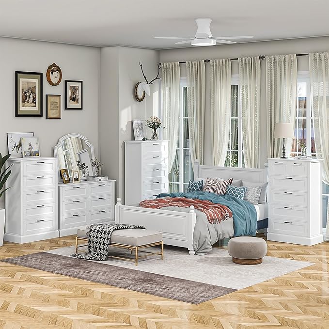 White 6 Drawer Dresser for Bedroom, Modern Chest of Drawers with Deep Drawers, Wood Double Dresser for Storage Clothes