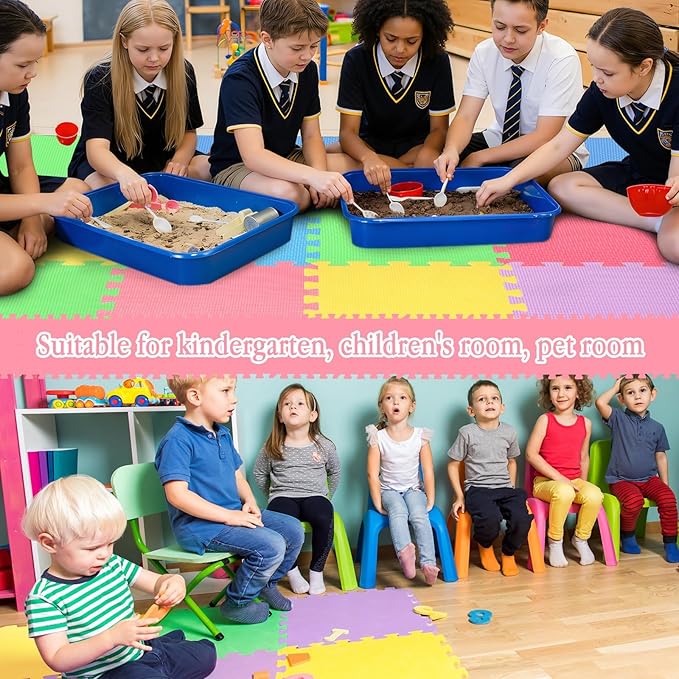 Nuanchu 60 PCS Kids Foam Puzzle Floor Mat Bulk - Solid Color Foam Play Mat with Borders Interlocking Multi Use Floor Rug for Children, 12 Inch(Colorful)