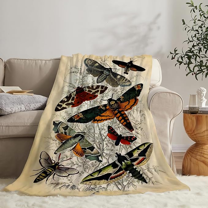 Moths Blanket Throws Moth Gifts Moths Lovers Throw Blanket for Women Men Kids Adults Soft Warm Cozy Fleece Blanket for Couch Sofa Bed 50"x40"