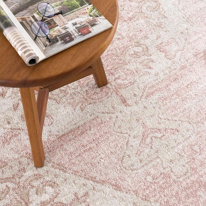 BoutiqueRugs Blush & Light Pink Collection Snead Bohemian Oriental Medallion Runner Rug - Traditional Floral Carpet for Hallway, Kitchen - Blush, Pale Pink, Cream - 2'7" x 10' Runner