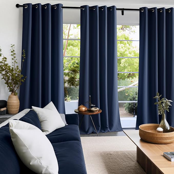 NICETOWN Navy Blue Blackout Curtains 90 inch Long, Thermal Insulated Grommet Privacy Energy Saving Shades for Bedroom, Living Room, Bathroom, Laundry, Patio, Closet, 2 Panels, W52 x L90