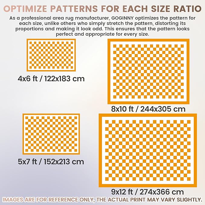 Washable 4x6 Checkered Area Rug for Living Room, Orange Checkerboard Modern Boho Large Rugs, Ultra Thin Low Pile Lightweight Indoor Carpet with Non-Slip Backing for Bedroom Kids Nursery Play Room