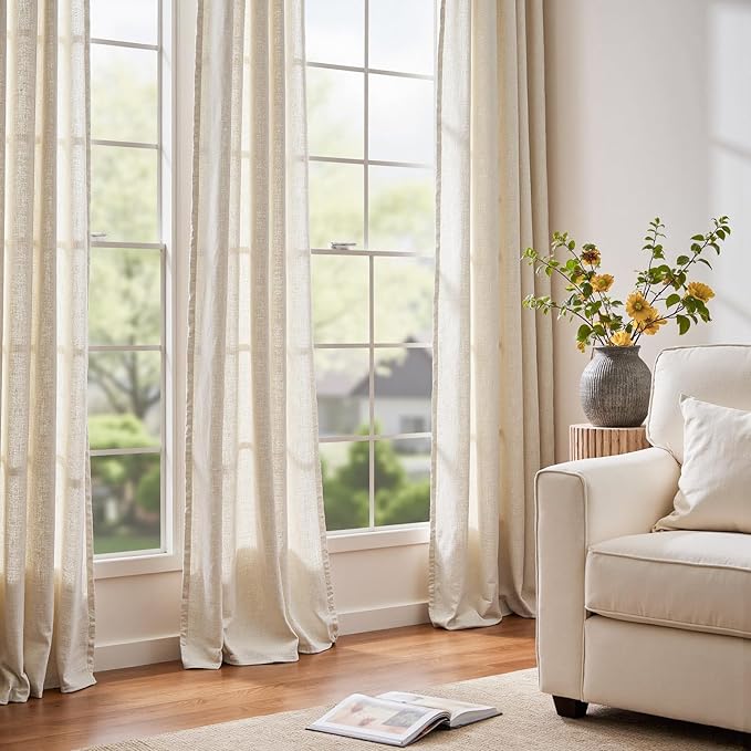 jinchan Ecru Natural Linen Blend Curtains 84 Inches Length for Living Room Divider Sliding Door Farmhouse Rod Pocket Back Tab Light Filtering Drapes Lightweight Curtains for Bedroom 4 Panels