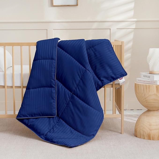 ZPECC Toddler Down Alternative Comforter, 39x47 Hypoallergenic Baby Blanket Quilt, Soft Breathable Lightweight All Season Kids Duvet Insert for Crib Stroller Cot Daycare, Blue Stripe