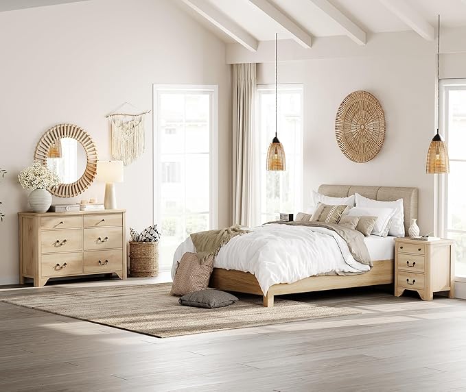 WAMPAT 6 Drawers Dresser for Bedroom, 47.2“ Wide Kids Dresser for Boys and Girls with Large Drawers for Bedroom, Living Room, Hallway, Oak