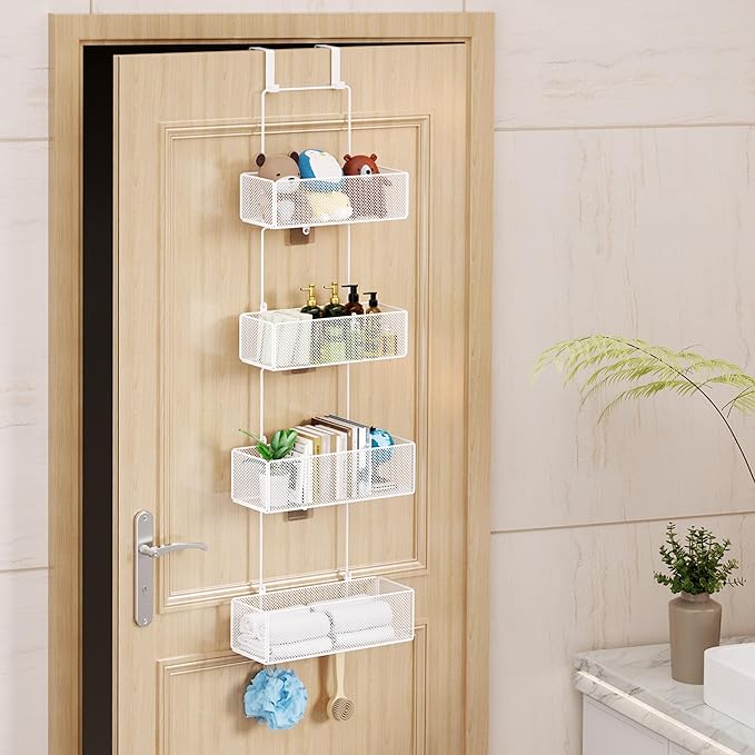 HapiRm Over Door Organizer Storage - Separable Door Organizer Hanging with 4 Metal Large Capacity Baskets for Bathroom Bedroom Kitchen Pantry Closet (White)