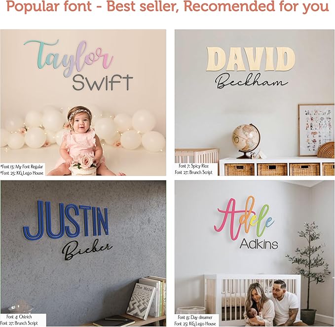 Custom Wood Name Sign For Nursery, 1/3-INCH THICKNESS, Boho Nursery Sign, Family Name Signs, 3D Wall Art for Children & Kids Rooms, Baby Shower, First birthday gift (First + Middle Name)