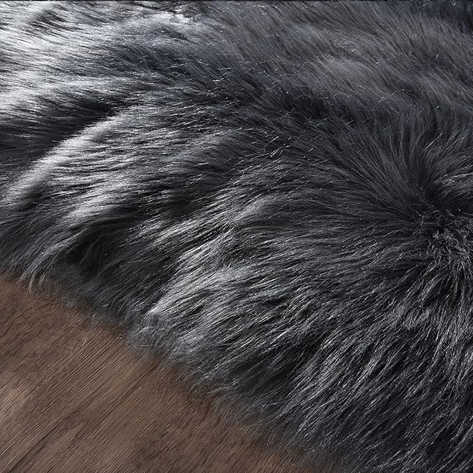 Latepis Living Room Rugs 8x10 Area Rugs for Living Room Dark Grey Faux Sheepskin Fur Rug for Bedroom Washable Fluffy Rug for Office Entertainment Home Décor