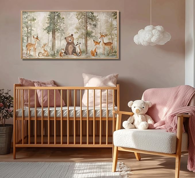 Woodland Animal Nursery Canvas Wall Art Wild Animals Forest Paintings Pictures Wall Decor Fox Bear Deer Watercolor Poster Print Artwork for Boys Room Girls Room Home Decoration (Unframed)