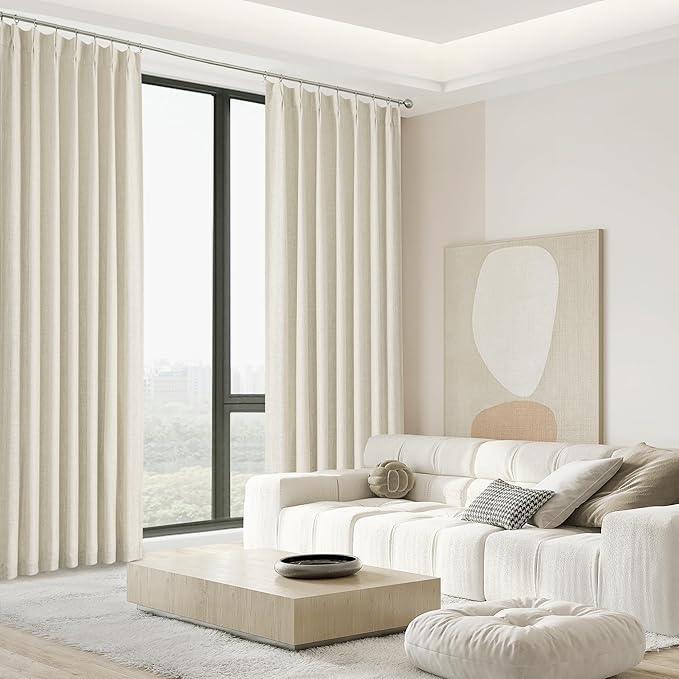 Pinch Pleated Blackout Curtain Panel with Full Blackout Liner Window Treatment Sets with Back Tab for Farmhouse Living Room Bedroom Thermal Insulated Drape with Hooks, 40"x72"x2, Sand/Linen