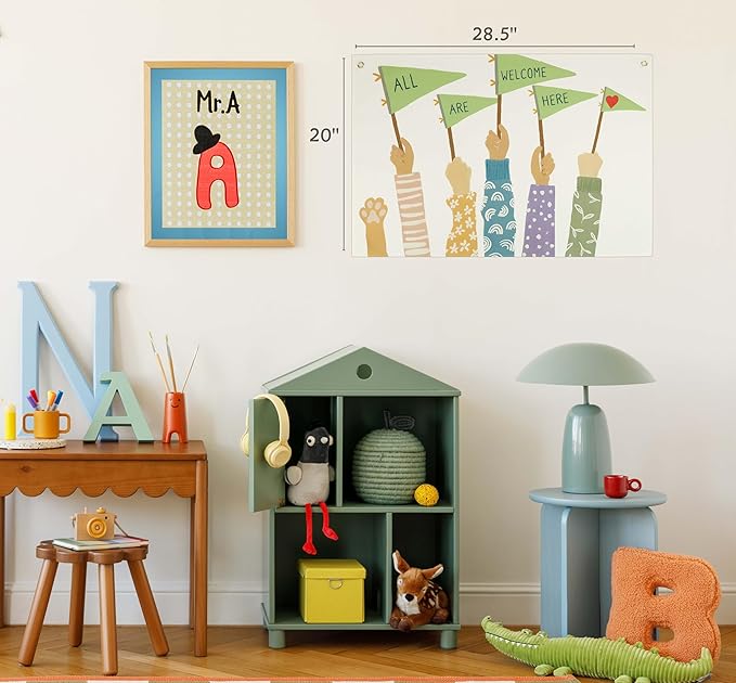 Classroom Boho Rectangular Banner Flag Wall Art Decor Gift for Baby Boy Girl Kids,Classroom Homeschool Nursery Home Playroom Decor-All Are Welcome Here-Baby,Shower Birthday Christmas Gift