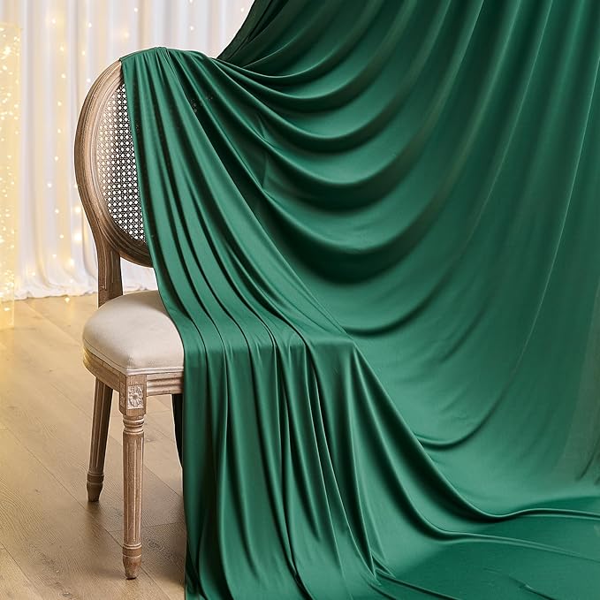 10×12ft Wrinkle Free Hunter Green Backdrop Curtain for Wedding Parties, 2 Panels 5×12ft Long Soft Silky Polyester Backdrop Drapes Photo Back Drop Curtains for Jungle Party Photography Background Cloth