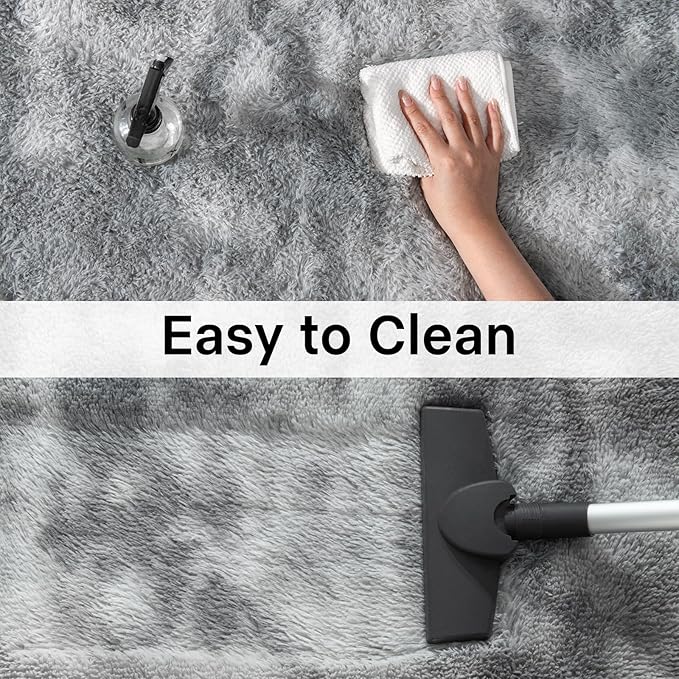 Merelax Soft Area Rugs for Livingroom Bedroom, Shaggy Plush Fuzzy Fluffy Carpet Furry Fur Rug, Modern Indoor Comfy Nursery Kids Dorm Home Decor Floor Mat, 8 x 10 ft, Tie-Dyed Light Grey