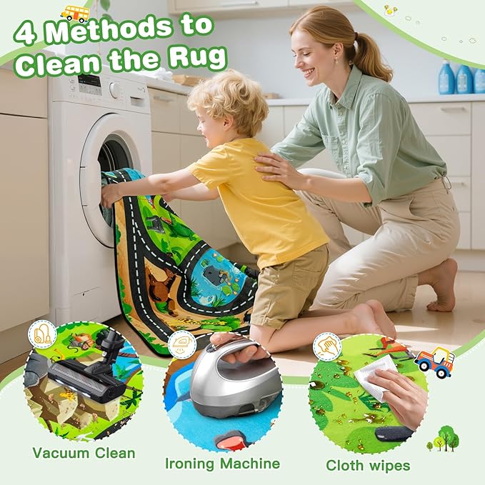 Kids Rug, 3x5 Ft Animal Car Rugs for Kids Toy Cars, Extra Thick (0.4in) - Non-Slip Zoo Road Rug Mat Carpet for Playroom & Bedroom, Educational Learning & Game Area