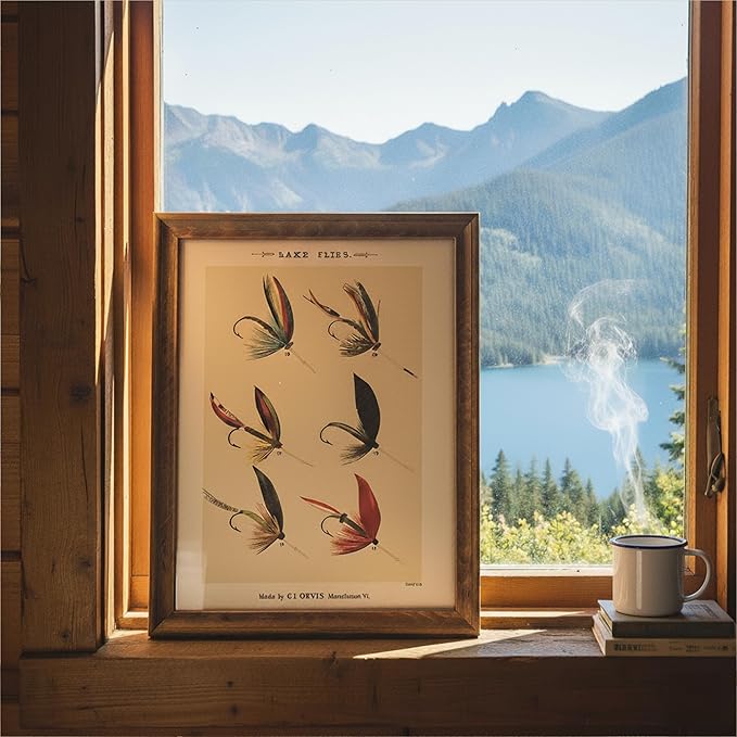 DREAM BIG PRINTABLES Vintage Fly Fishing Art Prints (Set of 4) - Unframed - 8x10 | Great Gift for Fisherman - Reproductions of Vintage Fishing Lure Drawings - Rustic Decor