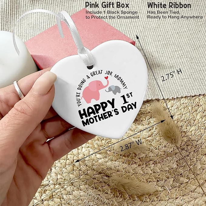 Heart Shaped Ornament-2025 New Mom Gift-First Mother’s Day You’re Doing a Great Job Mom Life Appreciation Present Thank You Double Sided Printing Keepsake