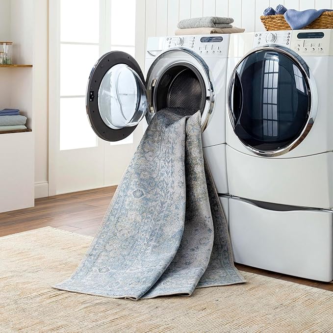 Mark&Day Washable Rugs, 2x4 Edmond Traditional Denim Area Rug, Gray Dark Blue Olive Carpet for Living Room, Bedroom or Kitchen (2'3" x 3'9",Machine Washable)