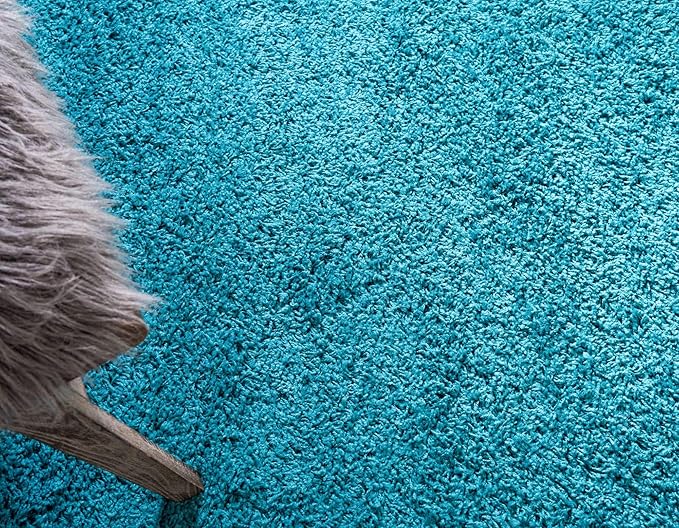 Unique Loom Solid Shag Collection Area Rug (2' 6" x 19' 8" Runner, Deep Aqua Blue)