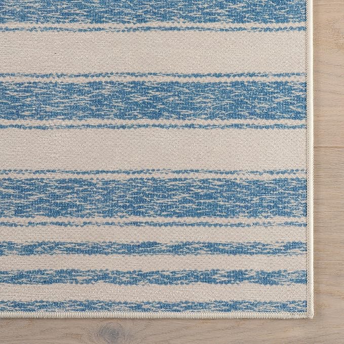 Dash & Albert Vion Blue Machine Washable Rug, 4 X 6 Feet, Blue/Grey Stripe Pattern