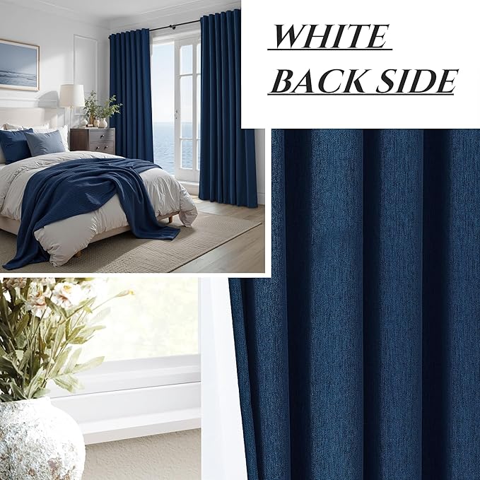 Navy Blue Blackout Curtains 102 Inch Length for Boys Rooms/Bedroom, Floor to Ceiling Track Pleated Drapes with Hooks Linen Thermal Coastal Curtain Dark Blue Window Burg 50"Wx102"Lx2Panels Back Tab