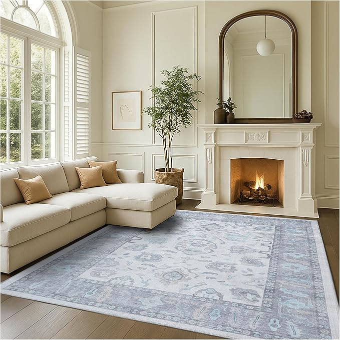 Fame Rugs Gray Modern Oushak Rug 2'6"x10, Vintage Turkish Colorful Oriental Antique Inspired Foldable Long Washable Runner Rugs, Luxury Living Room Bedroom (384GB, 2'6" x 10')