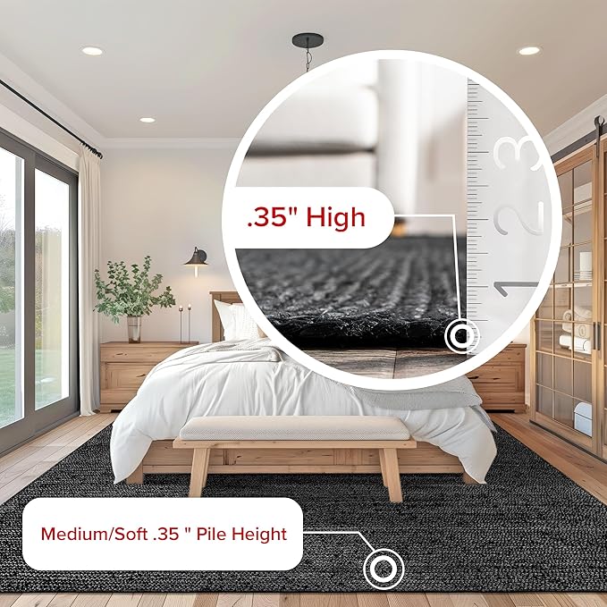 nuLOOM 3x5 Rigo Jute Hand Woven Area Rug, Black, Solid Farmhouse Design, Natural Fiber, For Bedroom, Living Room, Dining Room, Hallway, Office, Kitchen, Entryway