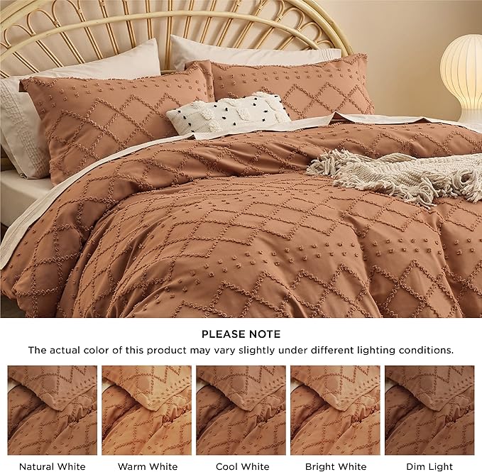 Bedsure Boho Duvet Cover Full Size - Burnt Orange Breathable & Soft Boho Bedding, Machine Washable Comforter Cover for All Seasons, Includes 1 Duvet Cover 80"x90" with 2 Pillow Shams & Zipper Closure
