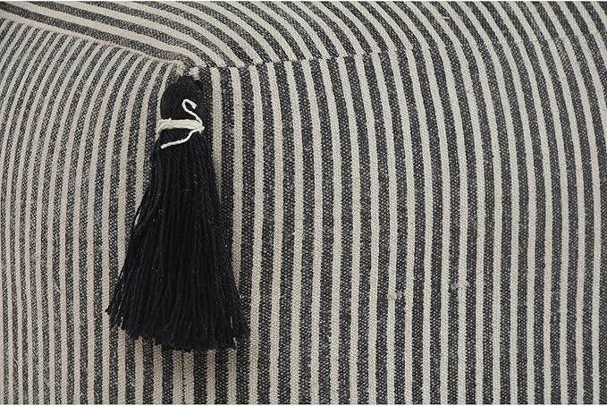 LR Home Handmade Contemporary Striped Gray/Ivory Cotton Pouf Ottoman for Home Decor | Farmhouse Foot Rest for Bedroom & Living Room Decor | 18 x 18 x 14 Stuffed Ottoman for Seating