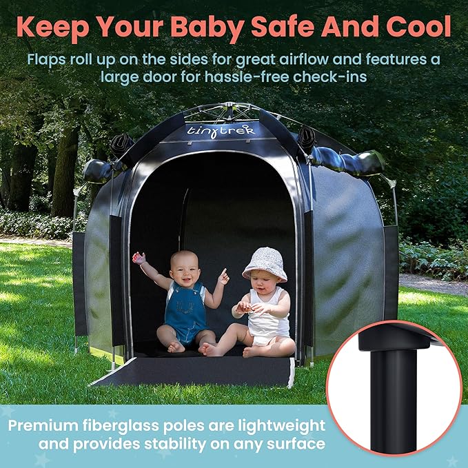 TinyTrek Baby Crib Tent - Breathable Crib Canopy Blackout Tent w/Hanging Toy, Travel Bag for Toddler Blackout Pack N Play Cover - On The Go Dome, Safety Baby Camping Kid Sleep Pod for Indoor Outdoor