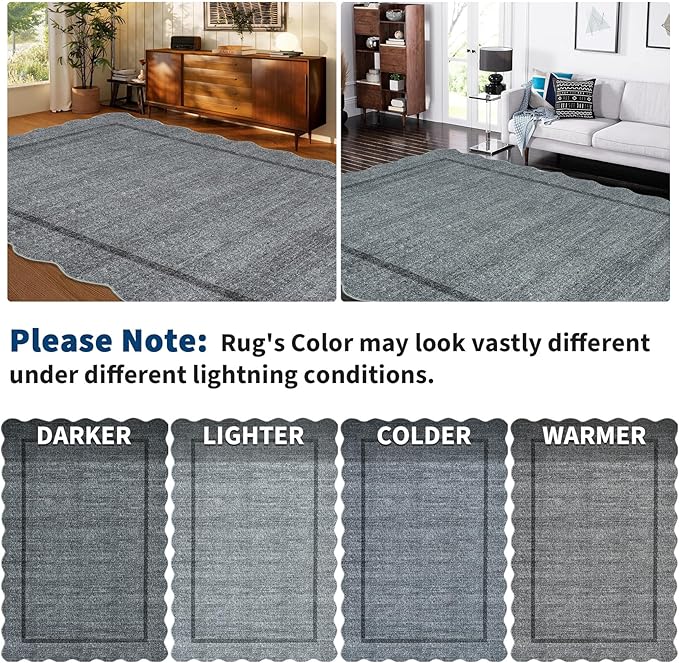 GarveeHome Scalloped Large Area Rug 10x13 Area Rug for Living Room Washable Rug Modern Rug Non Slip Throw Rugs Bedroom Rugs Low Pile Soft Stain Resistant Carpet for Dining Room Nursery 10'x13' Grey