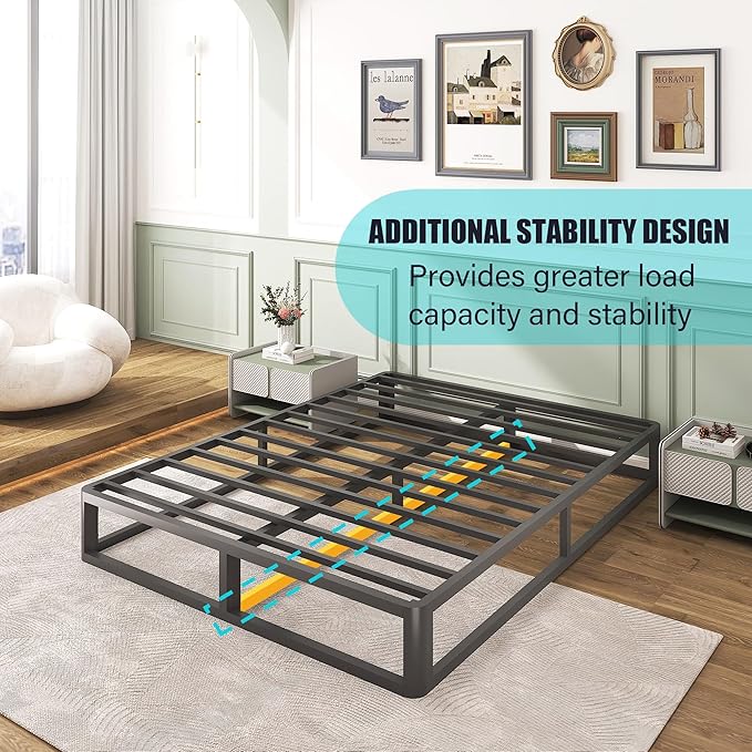 Upgrade Anti Bending and Round Corner Legs 10 inch Metal King Bed Frame 3500 LBS Heavy Steel Slats Support Platform Bed Frames No Box Spring Needed Platform Noise Free Easy Assembly
