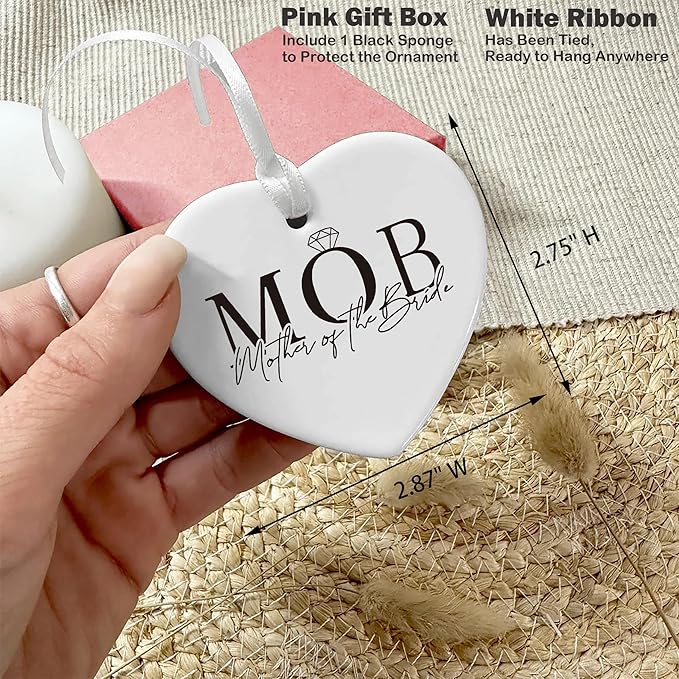Heart Shaped Christmas Ornament-Mother of The Bride Gift from Daughter-Bridal Shower Wedding Present for Mom-Thank You Keepsake Ornament with Gift Box-Sentimental Home Decor