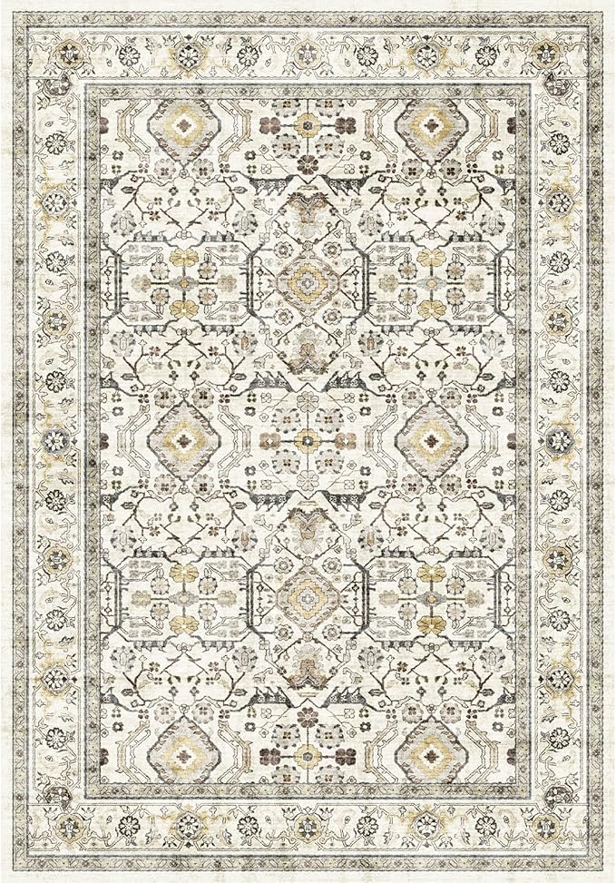 WITSHOCK Door Mat Indoor Entrance 2x3 Machine Washable Non Slip Backing Mat Soft Foldable,Vintage Rugs Mats, Throw Rugs for Front Door, Entryway Rug, Cream Color