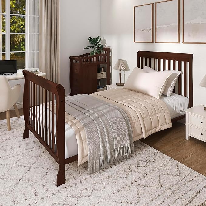 Dream On Me Jayden 4-in-1 Mini Convertible Crib And Changer in Espresso, Greenguard Gold Certified, Non-Toxic Finish, New Zealand Pinewood, 1" Mattress Pad
