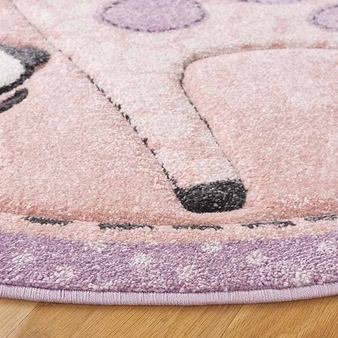 SAFAVIEH Carousel Kids Collection Area Rug - 8' Round, Blush Pink, Geometric Design, Ideal for High Traffic Areas in Living Room, Bedroom, Dining (CRK120U)