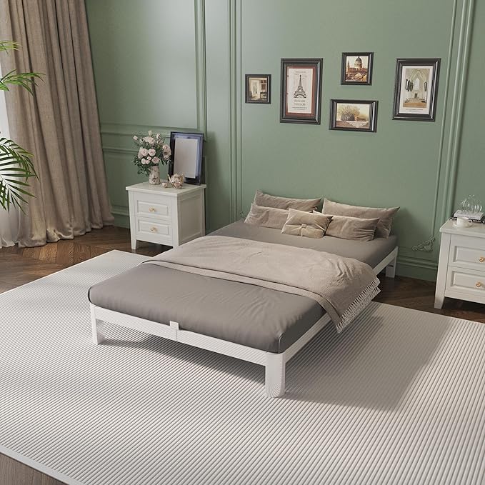 Twin Bed Frames 6 Inch, White Twin Size Bed Frame with Metal Gaskets, No Box Spring Need, Heavy Duty Steel Platform Support, Round Corner Desgin, Easy Assembly, Noiseless