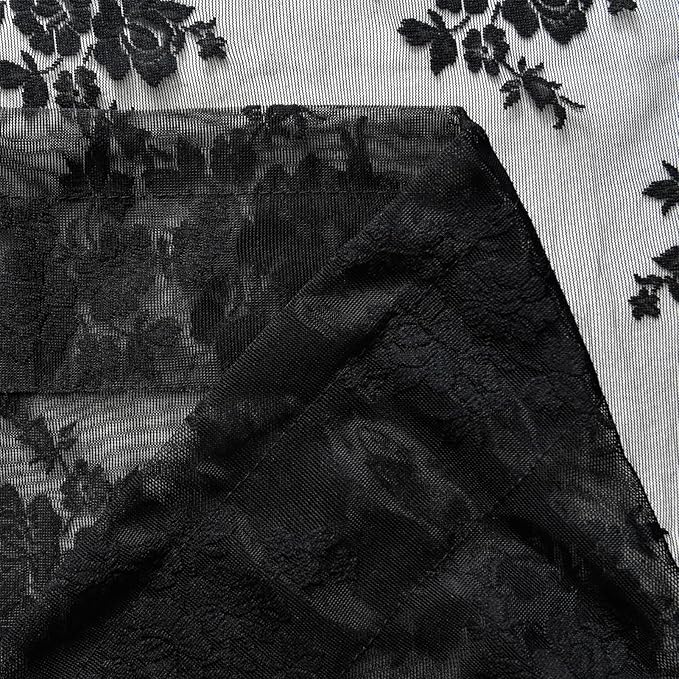 Kotile Black Lace Curtains 30 Inch Length 2 Panels Set, Country Rusitc Gothic Floral Short Lace Kitchen Window Curtains Over Sink, Rod Pocket Privacy Sheer Goth Lace Café Curtains, Each 52 x 30 Inch