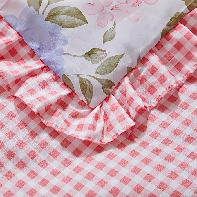 3 Pieces Pink Blue Rose Flowers Mini Crib Bedding Set Baby Ruffled Quilted Comforter with Fitted Sheet and Bed Skirt - Cute Ruffled Shabby Chic Baby Girls Bedding Soft Blanket Floral Design