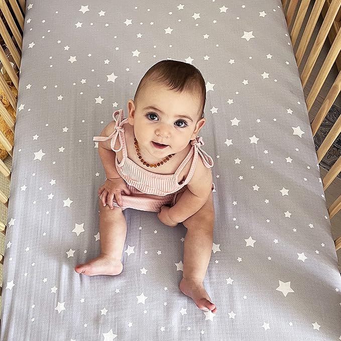 Newton Baby Fitted Crib Sheet (2-Pack) - Ultra Breathable and Soft, Organic Cotton, Fits All Standard Cribs, Stardust Grey & Plain White