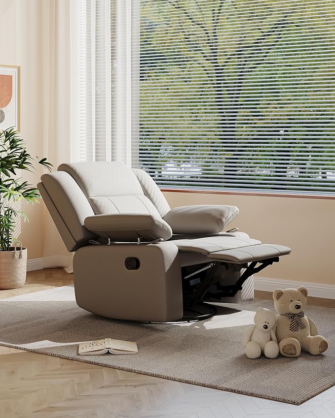 AILEEKISS Rocking Chair Nursery Swivel Recliner Glider Chair with Adjustable Armrests,Headrest Rocker Nursing Chair for Breastfeeding Comfy Upholstered Living Room Reclining Chairs for Bedroom(Grey)