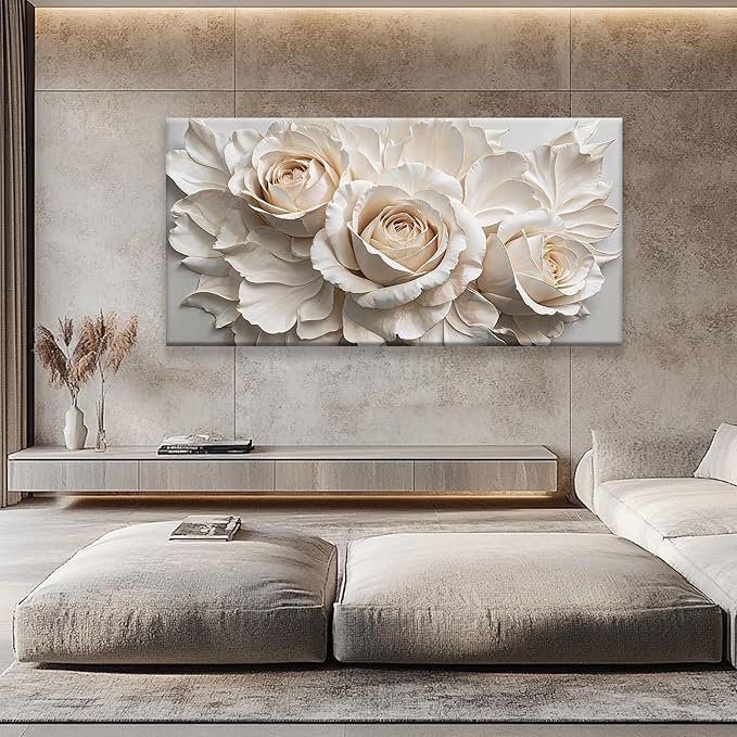 QSQ Large Wall Art For Living Room Prints Home Wall Decor Modern Canvas Art Wall Decor 39 X 78 Inches White Flower Wall Art Elegant Flower Painting Picture For Bedroom Hotel Office Artwork