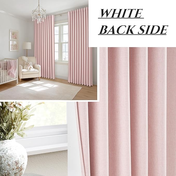 Cute Baby Pink Extra Wide Curtains 70 Inches Wide for Grils Bedroom 2 Panels Set,Heavy Duty Pleated 84 Inch Long Linen Blackout Sliding Door Large Window Thermal Privacy Drapes(70"Wx84"Lx2 BabyPink)