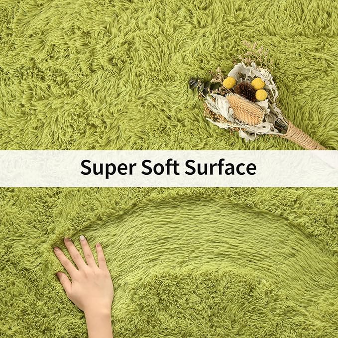 Merelax Modern Soft Fluffy Large Shaggy Rug for Bedroom Livingroom Dorm Kids Room Indoor Home Decorative, Non-Slip Plush Furry Fur Area Rugs Comfy Nursery Accent Floor Carpet 4'x6' Green
